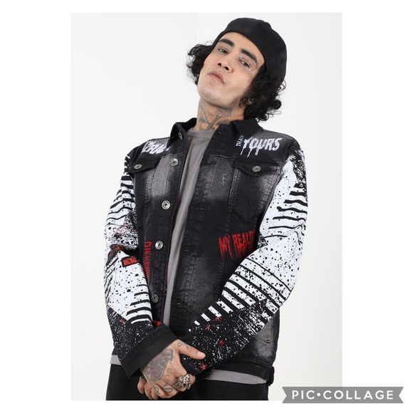 X Way The Boss Black Multi Graffiti Denim Streetwear Jacket Size Small - Picture 2 of 13